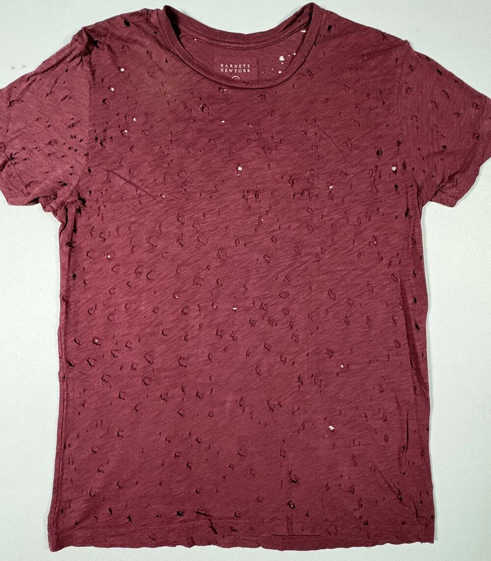 Barneys New York Distressed Pima Cotton T Shirt Burgundy Size Small Peru